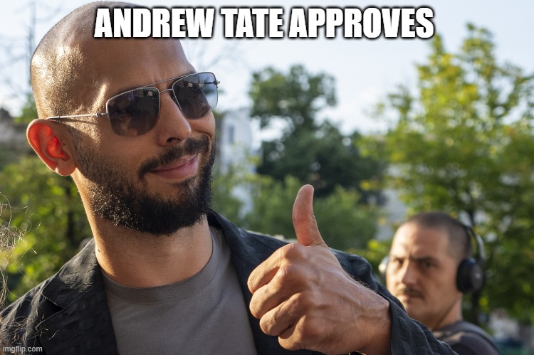 Andrew Tate Meme | ANDREW TATE APPROVES | image tagged in andrew tate meme | made w/ Imgflip meme maker