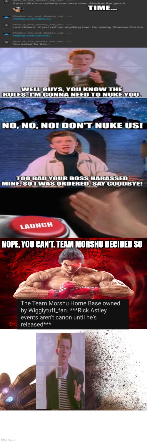 Team morshu W | NOPE, YOU CAN'T. TEAM MORSHU DECIDED SO | image tagged in memes,team morshu,team kazuya,nuh uh | made w/ Imgflip meme maker