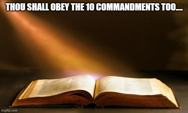 Bible  | THOU SHALL OBEY THE 10 COMMANDMENTS TOO.... | image tagged in bible | made w/ Imgflip meme maker