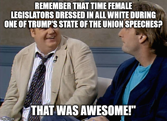 Remember that time | REMEMBER THAT TIME FEMALE LEGISLATORS DRESSED IN ALL WHITE DURING ONE OF TRUMP'S STATE OF THE UNION SPEECHES? THAT WAS AWESOME!" | image tagged in remember that time | made w/ Imgflip meme maker