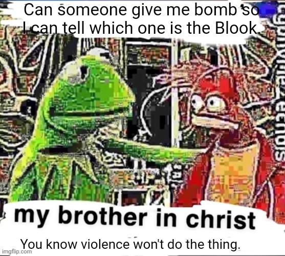 My brother in Christ | Can someone give me bomb so I can tell which one is the Blook. You know violence won't do the thing. | image tagged in my brother in christ | made w/ Imgflip meme maker