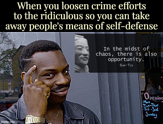 The Dems have taken a lot of odd turns the latest years.  I never really believed they wanted to "take away" guns.... until | When you loosen crime efforts to the ridiculous so you can take away people's means of self-defense | image tagged in roll safe think about it,blm,american politics,democrats,guns | made w/ Imgflip meme maker