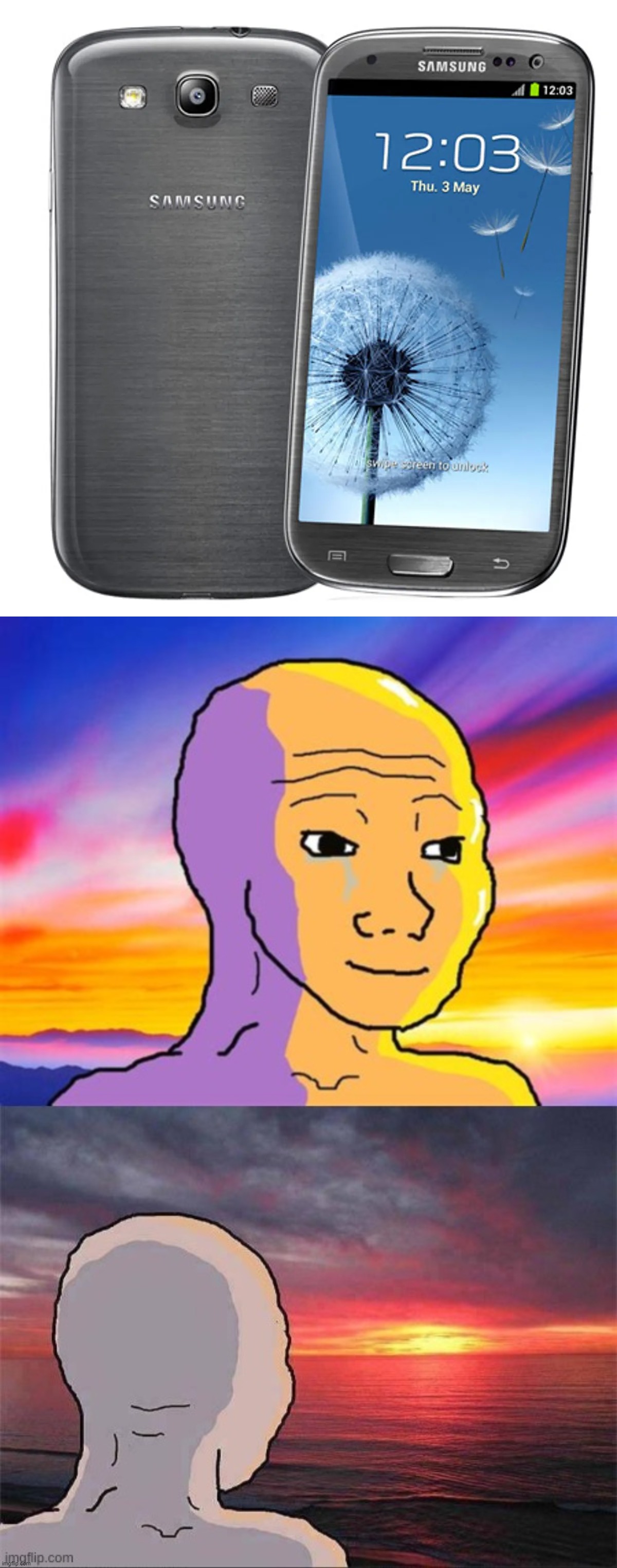 Listening to the Samsung S3 over the horizon theme made me cry of nostalgia. | image tagged in wojak nostalgia | made w/ Imgflip meme maker