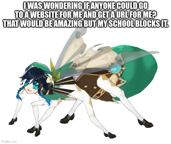 I WAS WONDERING IF ANYONE COULD GO TO A WEBSITE FOR ME AND GET A URL FOR ME? THAT WOULD BE AMAZING BUT MY SCHOOL BLOCKS IT. | image tagged in help,please | made w/ Imgflip meme maker