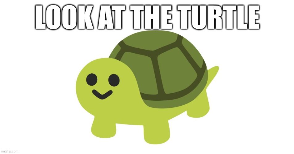 it has a smile | LOOK AT THE TURTLE | image tagged in turtle emoji | made w/ Imgflip meme maker