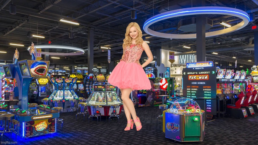 Prom Night at Dave and Busters | image tagged in prom,dress,girl,pretty,pink,night | made w/ Imgflip meme maker