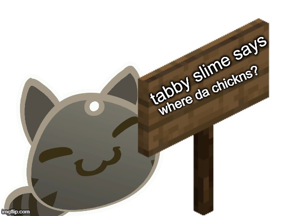 Where chicken? | where da chickns? | image tagged in tabby slime says | made w/ Imgflip meme maker