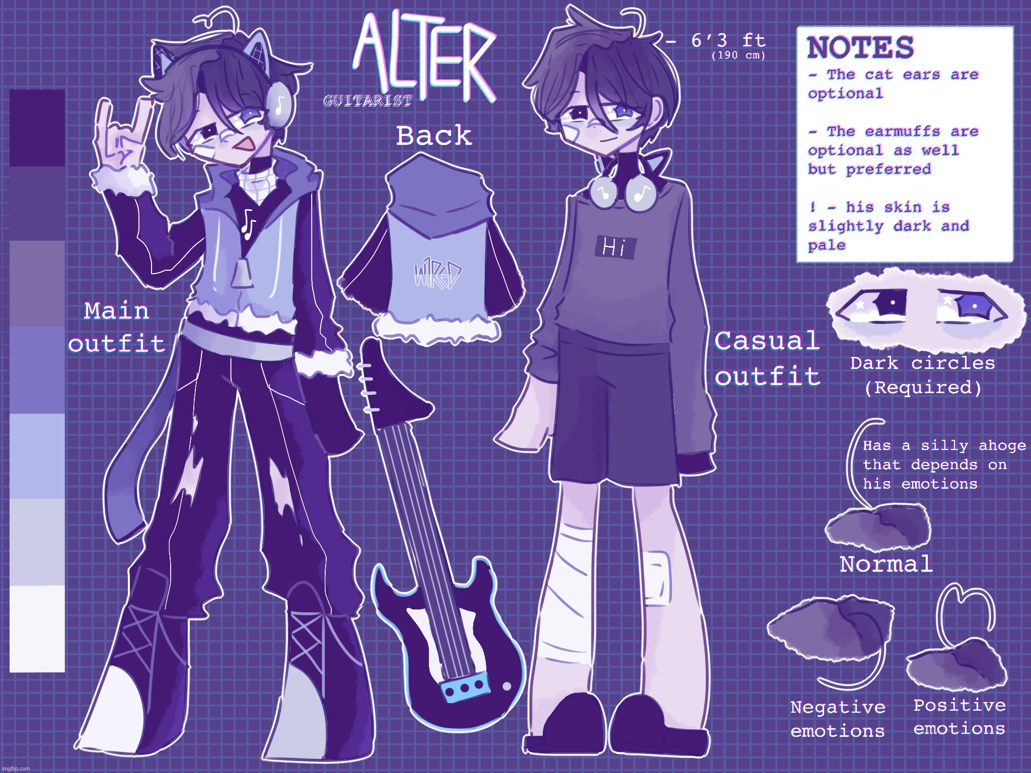 Shiyu creates an oc holy shit!1!1!1!1!1! (Info in description) | [ABOUT] He/him, 23, guitarist and the only real human | despite his somewhat sickly appearance he is completely alright and cheerful. He is very popular among women and is also known for being almost 6’3 ft tall. He is jovial among close people, calm and peaceful among strangers usually, but there are times he is REALLY shy for some reason. He is very random and clumsy and got injured multiple times as a consequence which explains the bandages. He is never hesitant to express affection to friends regardless of gender and laughs and smiles very easily. The cat earmuffs was a gift from his last ex-girlfriend whom he broke up with right before he debuted, and you rarely see him without it (he is not a catboy) | made w/ Imgflip meme maker