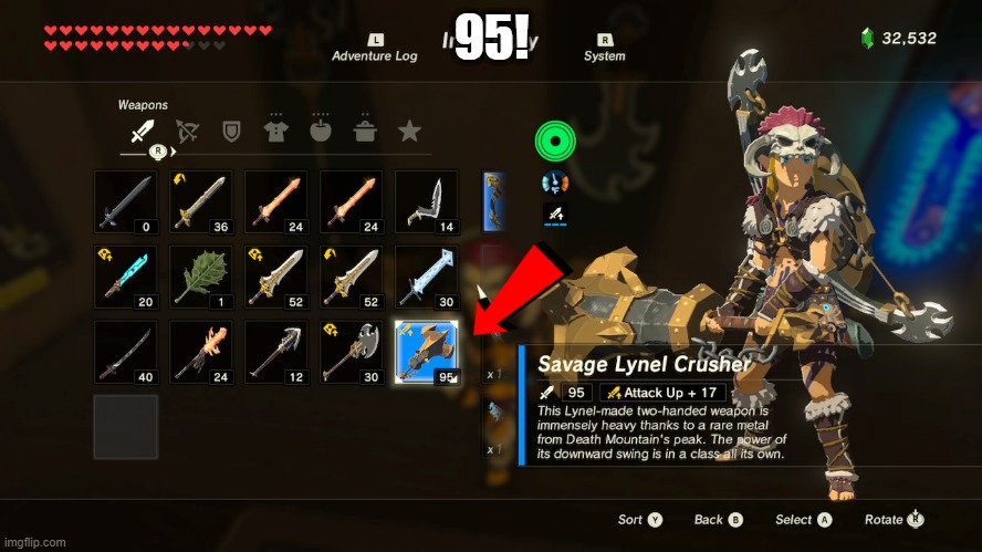that's alot of Damage!! | 95! | image tagged in the legend of zelda breath of the wild | made w/ Imgflip meme maker
