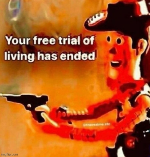 woody your free trial of life has ended | image tagged in your free trial of living has ended | made w/ Imgflip meme maker