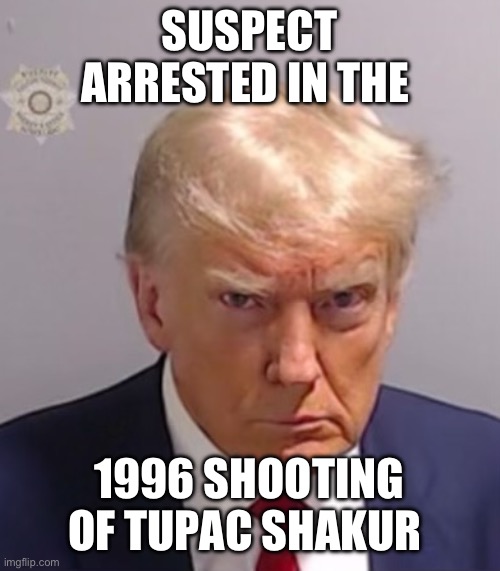 He was seen by Nancy pelosi’s neighbor. | SUSPECT ARRESTED IN THE; 1996 SHOOTING OF TUPAC SHAKUR | image tagged in donald trump mugshot,politics lol,funny memes,tupac,police state,government corruption | made w/ Imgflip meme maker