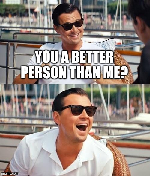 Leonardo Dicaprio Wolf Of Wall Street Meme | YOU A BETTER PERSON THAN ME? | image tagged in memes,leonardo dicaprio wolf of wall street | made w/ Imgflip meme maker