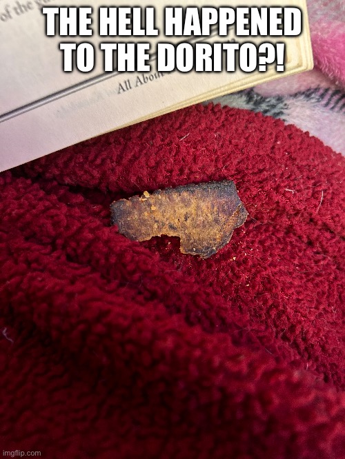 Ok | THE HELL HAPPENED TO THE DORITO?! | image tagged in doritos | made w/ Imgflip meme maker
