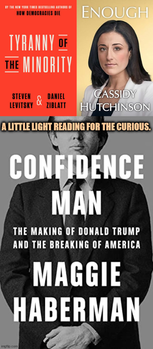 A LITTLE LIGHT READING FOR THE CURIOUS. | image tagged in books,knowledge,maga,trump,democracy,tyranny | made w/ Imgflip meme maker