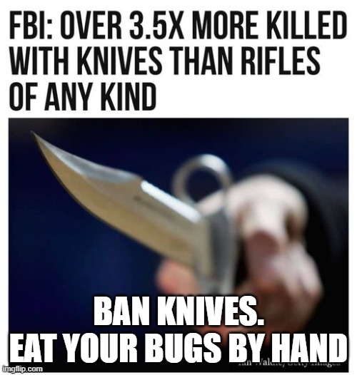 Ban Knives | BAN KNIVES. EAT YOUR BUGS BY HAND | image tagged in ban knives | made w/ Imgflip meme maker
