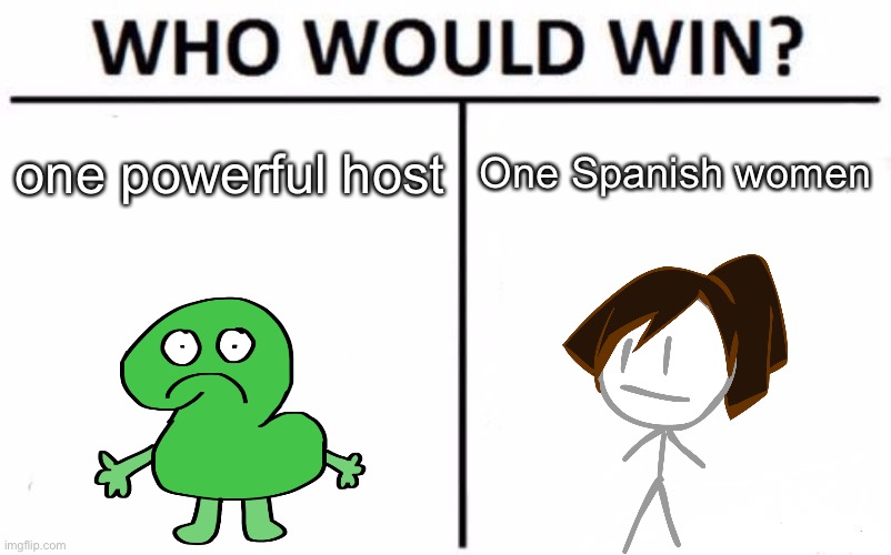 Who Would Win? | one powerful host; One Spanish women | image tagged in memes,who would win | made w/ Imgflip meme maker