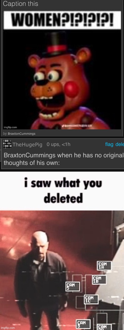 Someone ban this guy for mod abuse | image tagged in i saw what you deleted | made w/ Imgflip meme maker