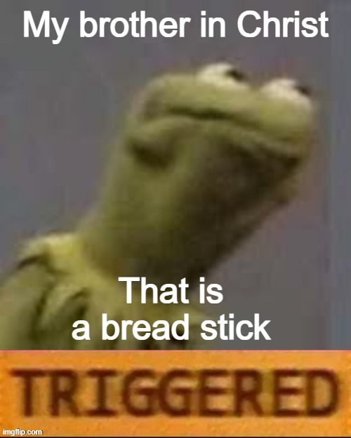 Kermit Triggered | My brother in Christ That is a bread stick | image tagged in kermit triggered | made w/ Imgflip meme maker