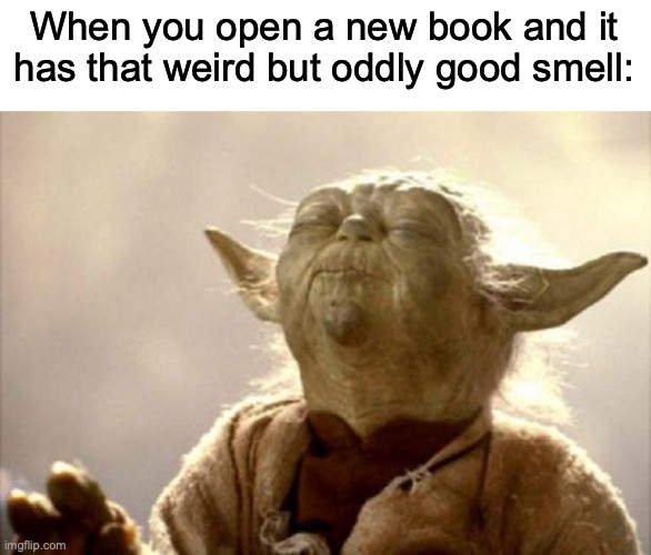 Or it just smell awful, either way works tbh (Noah play the right notes) | When you open a new book and it has that weird but oddly good smell: | image tagged in yoda smell | made w/ Imgflip meme maker