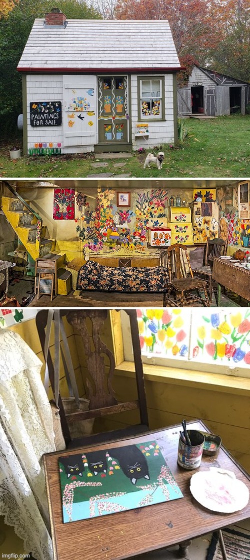 Maude Lewis House replica | image tagged in maud lewis house,artist,small house,poverty,decorations,painting | made w/ Imgflip meme maker