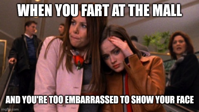 Gilmore Girls | WHEN YOU FART AT THE MALL; AND YOU'RE TOO EMBARRASSED TO SHOW YOUR FACE | image tagged in gilmore girls | made w/ Imgflip meme maker