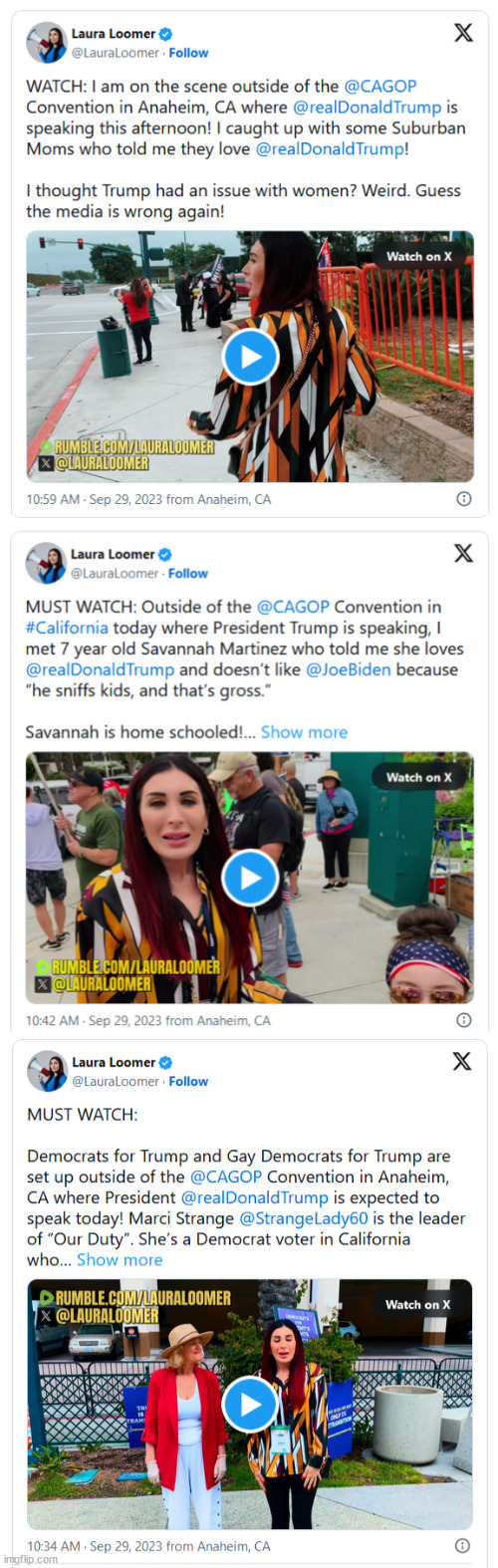 Laura Loomer interviews in California before Trump arrival in Anaheim... | image tagged in trump,california,visit | made w/ Imgflip meme maker