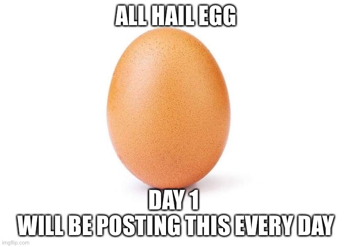 Eggbert | ALL HAIL EGG; DAY 1 
WILL BE POSTING THIS EVERY DAY | image tagged in eggbert | made w/ Imgflip meme maker