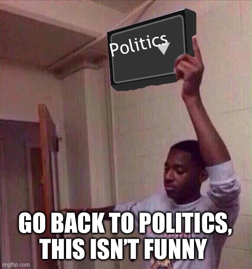Go back to X stream. | Politics GO BACK TO POLITICS, THIS ISN’T FUNNY | image tagged in go back to x stream | made w/ Imgflip meme maker