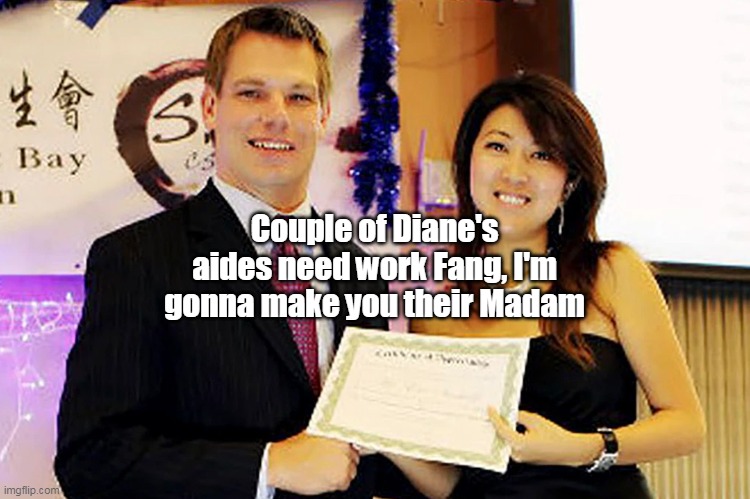 Spy V Spy | Couple of Diane's aides need work Fang, I'm gonna make you their Madam | image tagged in feinstein aide spies meme | made w/ Imgflip meme maker