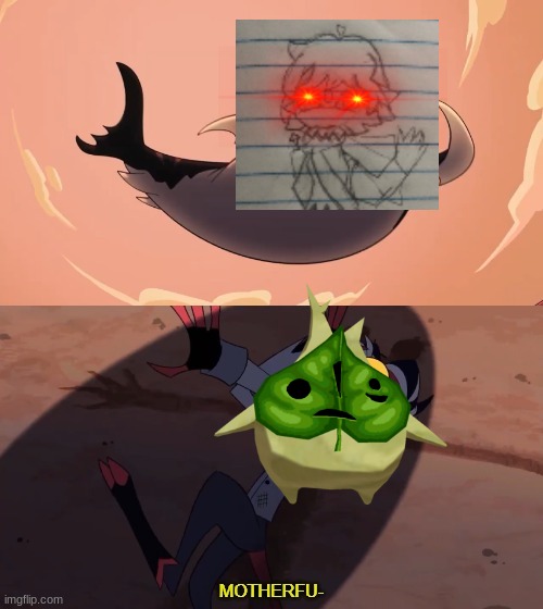 POV: Vildolkikh when she sees any Korok | image tagged in moxxie vs shark | made w/ Imgflip meme maker