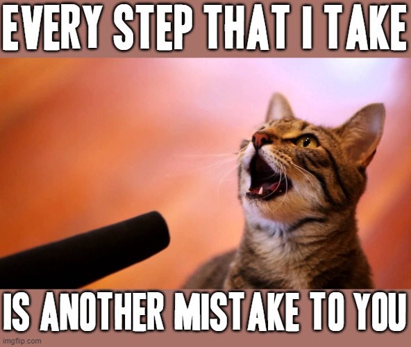 Ok all song meanings aside I honestly feel like I may never be able to please anyone any more than I can screw up | EVERY STEP THAT I TAKE; IS ANOTHER MISTAKE TO YOU | image tagged in cat singing into microphone,memes,dank memes,linkin park,music meme,relatable | made w/ Imgflip meme maker