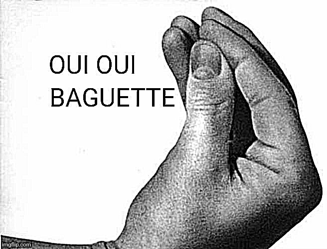 Oui oui baguette | image tagged in weird,italian hand,random | made w/ Imgflip meme maker