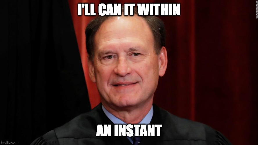 Samuel Alito | I'LL CAN IT WITHIN AN INSTANT | image tagged in samuel alito | made w/ Imgflip meme maker