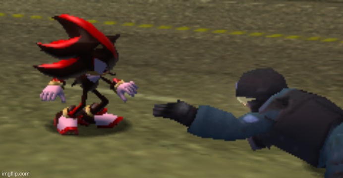 shadow standing over a GUN soldier | image tagged in shadow standing over a gun soldier | made w/ Imgflip meme maker