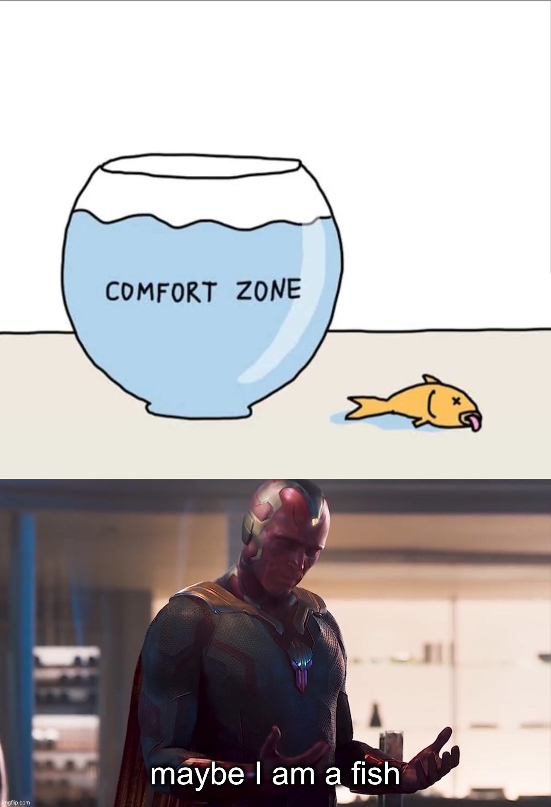 e | maybe I am a fish | image tagged in maybe i am a monster,fish,comfort zone,relatable,memes,me irl | made w/ Imgflip meme maker
