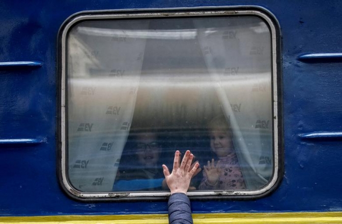 Children from the evacuation train "Kyiv-Lviv" Blank Meme Template