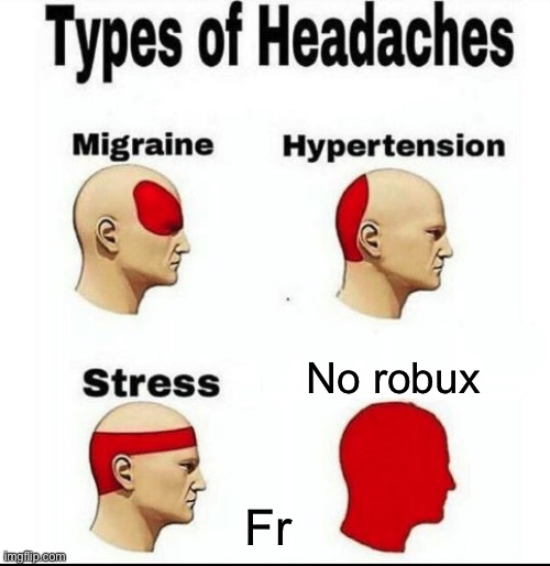 Types of Headaches meme | No robux; Fr | image tagged in types of headaches meme | made w/ Imgflip meme maker