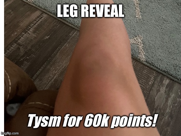 Next: 70k Stomach reveal | LEG REVEAL; Tysm for 60k points! | image tagged in milestone | made w/ Imgflip meme maker