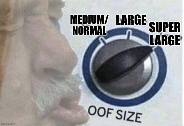 Oof size large | LARGE SUPER LARGE MEDIUM/ NORMAL | image tagged in oof size large | made w/ Imgflip meme maker