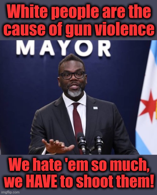 If you're going to blame the victims, just come out and say it! | White people are the
cause of gun violence; We hate 'em so much, we HAVE to shoot them! | image tagged in memes,chicago,brandon johnson,gun violence,white people,democrats | made w/ Imgflip meme maker