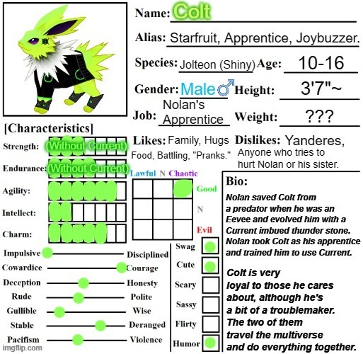 Colt Character Sheet | 10-16 | image tagged in character chart by liamsworlds,colt,chart | made w/ Imgflip meme maker