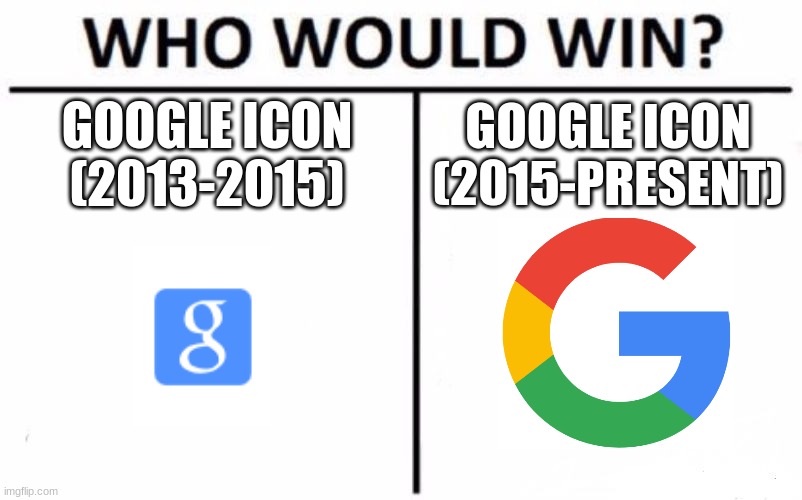 Who Would Win? Meme | GOOGLE ICON (2013-2015); GOOGLE ICON (2015-PRESENT) | image tagged in memes,who would win,google | made w/ Imgflip meme maker