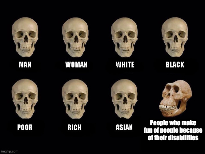 empty skulls of truth | People who make fun of people because of their disabilities | image tagged in empty skulls of truth,disability,bullies,people | made w/ Imgflip meme maker