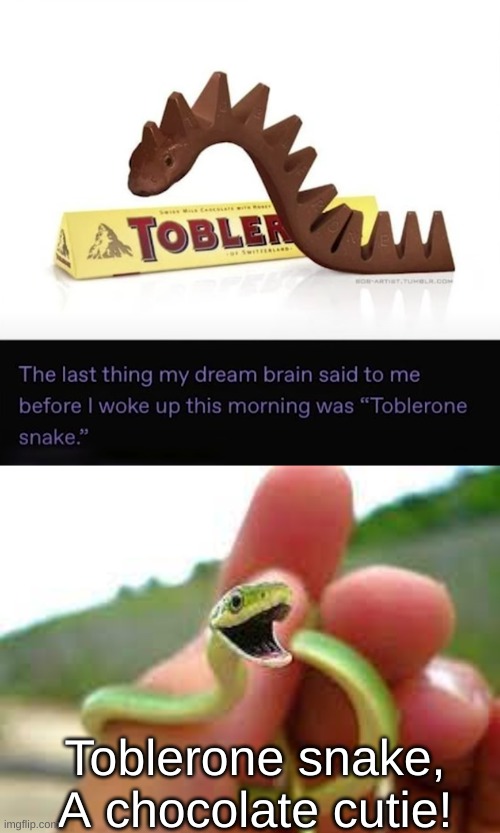 Aww! | Toblerone snake, A chocolate cutie! | image tagged in happy snek,fun | made w/ Imgflip meme maker