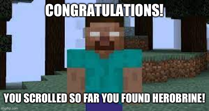 Congratulations | CONGRATULATIONS! YOU SCROLLED SO FAR YOU FOUND HEROBRINE! | image tagged in herobrine encounter,memes,funny | made w/ Imgflip meme maker