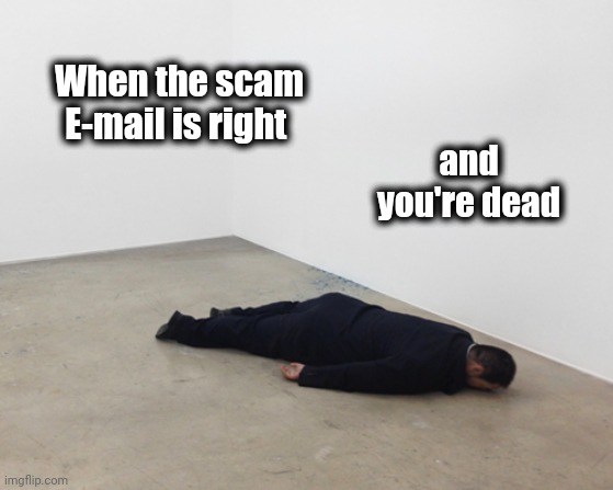 Laying on Floor | When the scam E-mail is right and you're dead | image tagged in laying on floor | made w/ Imgflip meme maker