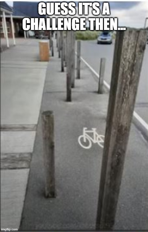 Bike Lane | GUESS IT'S A CHALLENGE THEN... | image tagged in you had one job | made w/ Imgflip meme maker