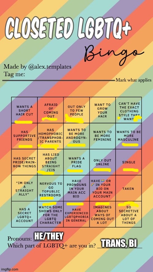 GENERAL KENOBI!!!(Arden Note: I fixed the spelling of Kenobi) | HE/THEY; TRANS, BI | image tagged in closeted lgbtq bingo | made w/ Imgflip meme maker