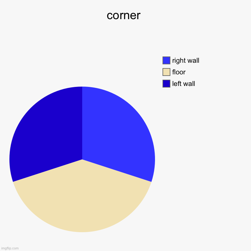 corner | corner | left wall, floor, right wall | image tagged in charts,pie charts | made w/ Imgflip chart maker
