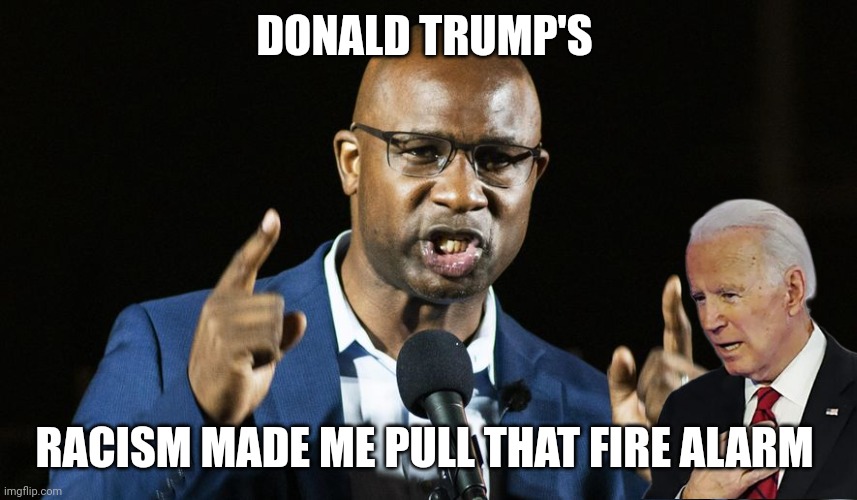 democrat fire alarm | DONALD TRUMP'S; RACISM MADE ME PULL THAT FIRE ALARM | image tagged in donald trump | made w/ Imgflip meme maker